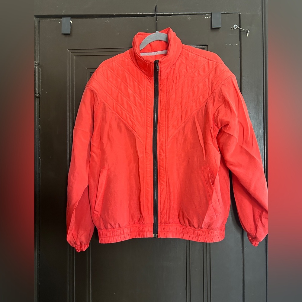 Bright pink/red silk blend bomber Jacket